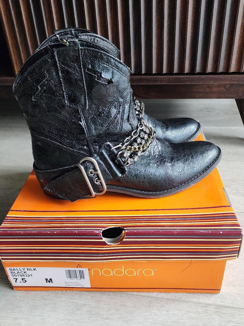 Nadara Black Western Booties 7.5 (Damaged Chain - AS IS)